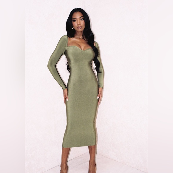 HOUSE OF CB 'Katalina' Olive Sweetheart Neckline Bandage Dress - Picture 3 of 13